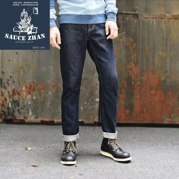 Saucezhan 314XX Мужские джинсы из санфоризированного денима с подкладкой, мужские Джинсы цвета индиго и черные Джинсы с застежкой-молнией, облегающий крой