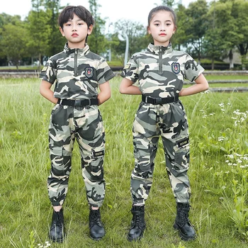 Детский комплект, военная тренировочная одежда для учащихся начальной школы с короткими рукавами, выступление полицейских и солдат в раунде