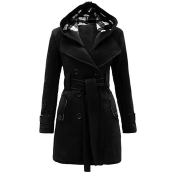 Женская куртка, зимнее повседневное пальто на пуговицах, Удобная съемная застежка на пояс, двубортный
