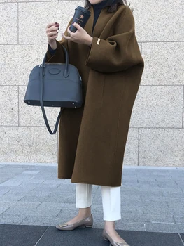 Женское Шерстяное пальто 2022, Шерстяной Однотонный Свободный Шерстяной Тренч средней Длины, Бесплатная доставка