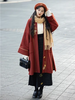 Оригинальная вышивка Гинкго в китайском стиле, теплая осенне-зимняя одежда Hanfu, костюм Song, красное пальто на Новый год
