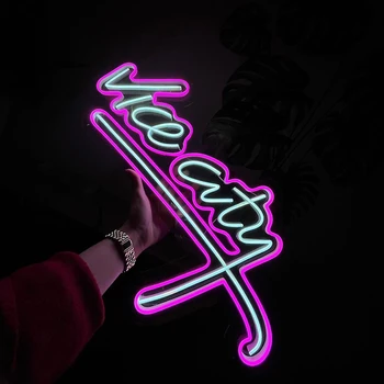 Розовая неоновая вывеска Vice City на заказ Розовые светодиодные фонари Vice City для декора стен Светодиодный неоновый декор с питанием от USB для гостиной Офиса