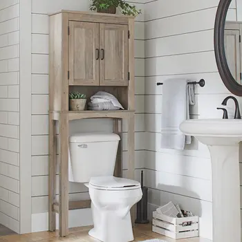 Серый В деревенском стиле С экономией места в ванной комнате, Better Homes & Gardens Шкаф для хранения вещей Над туалетом 26 Дюймов Ш X 9,63 Дюйма Г X 65,9 Дюйма В