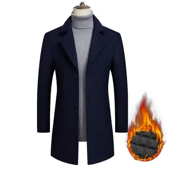 Шерстяное пальто мужской средней длины с утолщенным осенне-зимним воротником-стойкой, шерстяное пальто, мужская ветровка